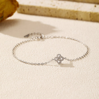 Bracelet pendentif trèfle argent zircon – Léo