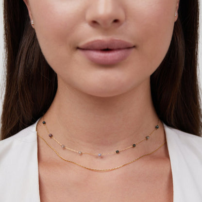 Collier chaîne fine or perles rondes multicolores – Léo