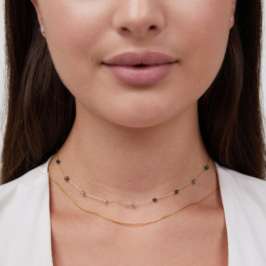 Collier chaîne fine or perles rondes multicolores – Léo