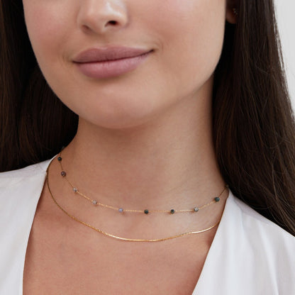 Collier chaîne fine or perles rondes multicolores – Léo
