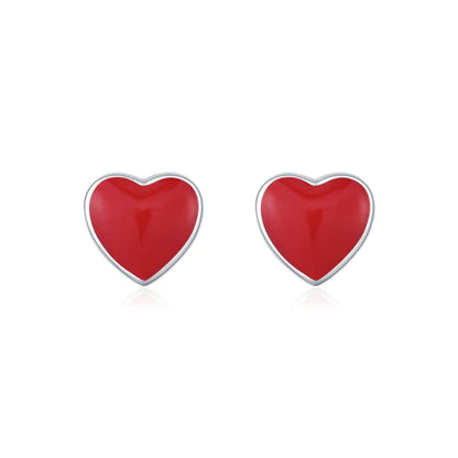 Clous d’oreilles cœur rouge argent – Léa