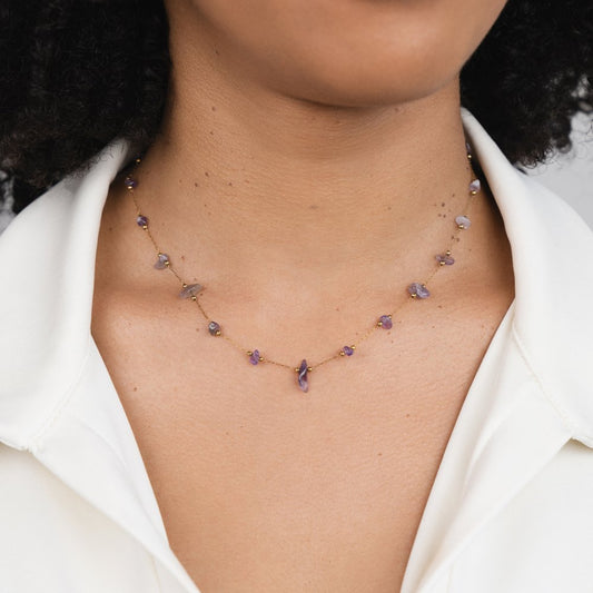 Collier perles améthyste chaîne fine plaqué or – Lila