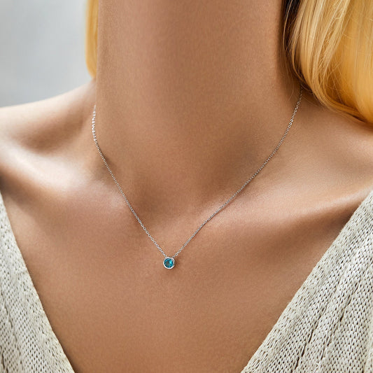 Collier pendentif argent pierre ronde bleue – Amira