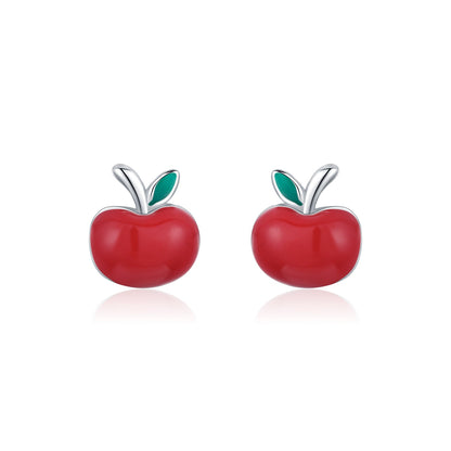 Clous d’oreilles mini pomme résine rouge argent – Lila