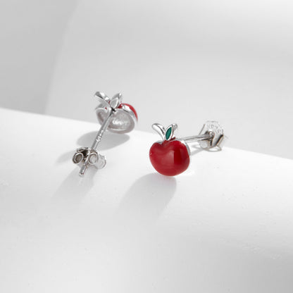 Clous d’oreilles mini pomme résine rouge argent – Lila