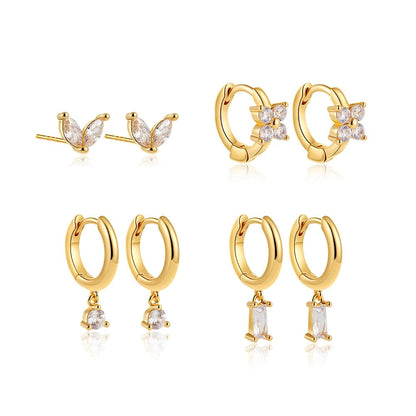 Set de Boucles d’Oreilles Carrées Fleur Dorées