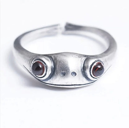 Bague ajustable grenouille argent pierres noires – Léo