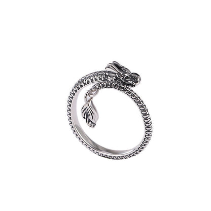 Bague ajustable dragon argent yeux rouges – Léo