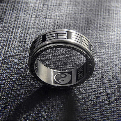 Bague acier inoxydable symbole Yin Yang noir argent – Léo