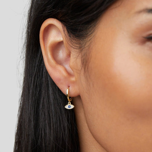 Boucles d’oreilles pendentif œil or pierres bleues – Lila