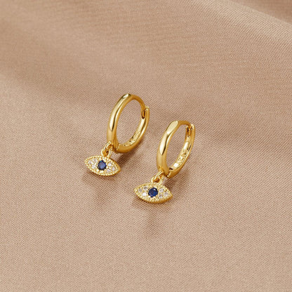 Boucles d’oreilles pendentif œil or pierres bleues – Lila