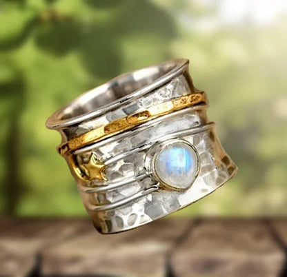 Bague multi-anneaux argent pierre de lune étoile – Léo