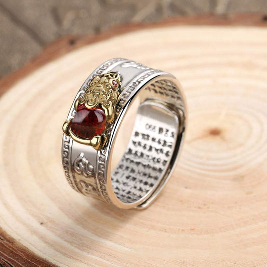 Bague argent motif doré agate rouge – Léo