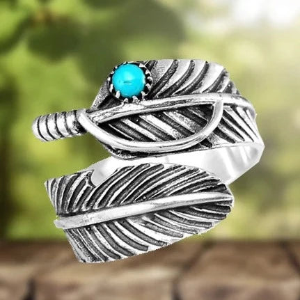 Bague plume ajustable argent turquoise – Léo