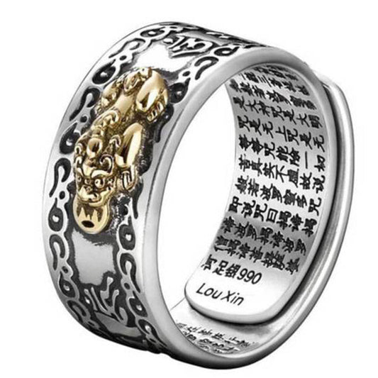 Bague argent sculpture PiXiu gravée – Léo