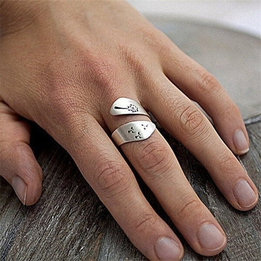 Bague ajustable argent gravée pissenlits – Léo