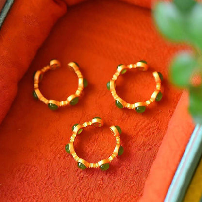 Bague ajustable jade verte plaqué or – Lila