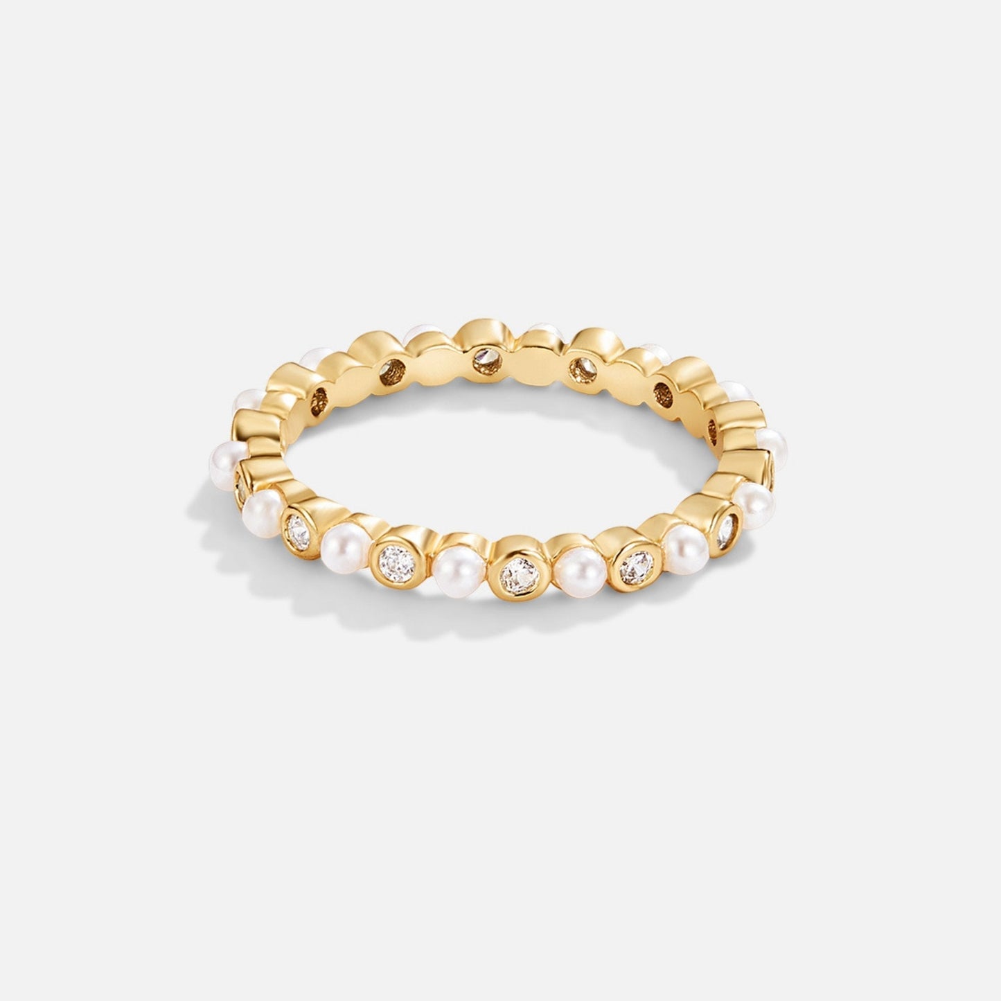 Bague fine dorée perles cristaux – Lila