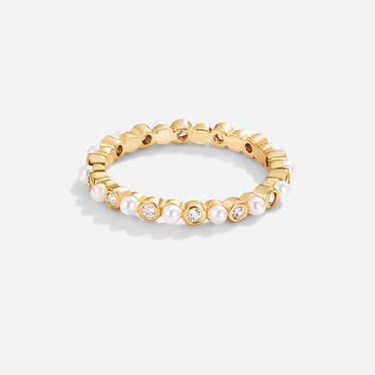 Bague fine dorée perles cristaux – Lila