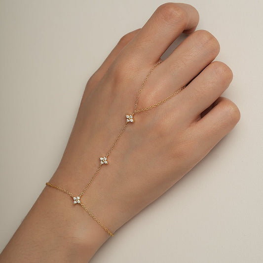 Bracelet chaînes fines doré floral pierres – Lila