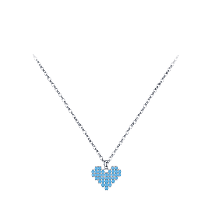 Collier pendentif cœur cristaux turquoise argent – Lila