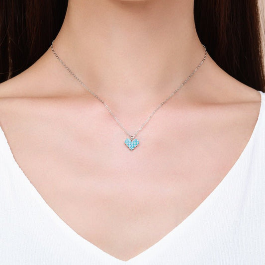 Collier pendentif cœur cristaux turquoise argent – Lila