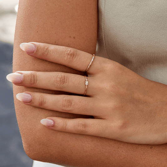 Bague fine or rose cristaux rectangulaires – Lila