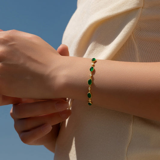 Bracelet maillons ovales argent pierres vertes – Léo