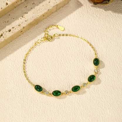 Bracelet maillons ovales argent pierres vertes – Léo
