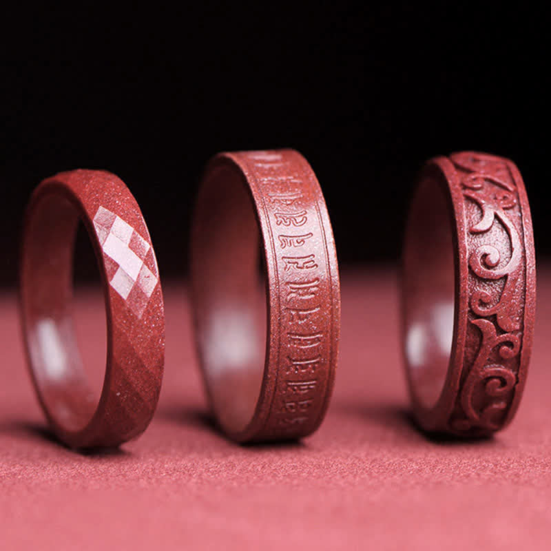 Bague cinabre rouge gravée nuages – Léo
