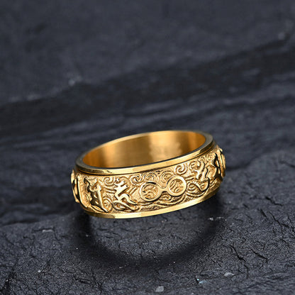 Bague acier inoxydable argenté gravée doré – Léo