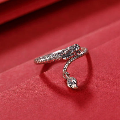 Bague ajustable dragon argent yeux rouges – Léo