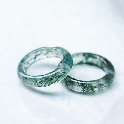 Bague simple agate mousse verte – Léo