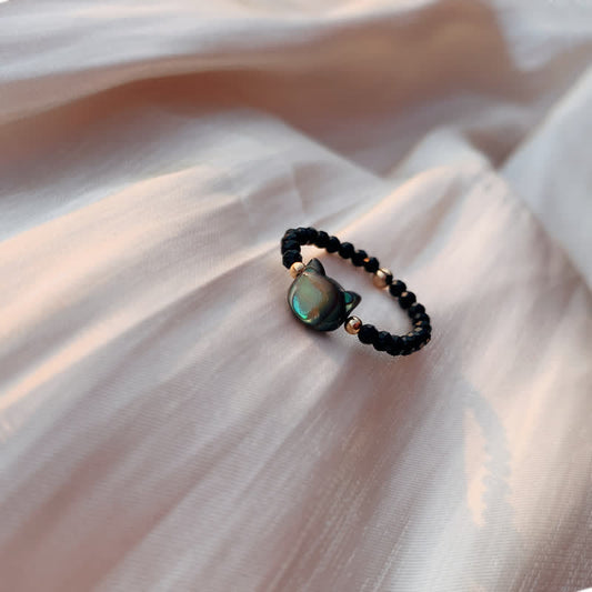 Bague pierres noires chat perles Or 14K – Léo