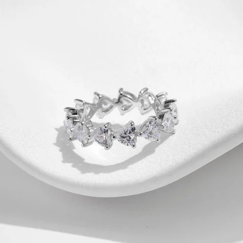 Bague argent cristaux cœur alignés – Lila