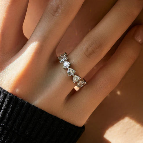 Bague argent cristaux cœur alignés – Lila