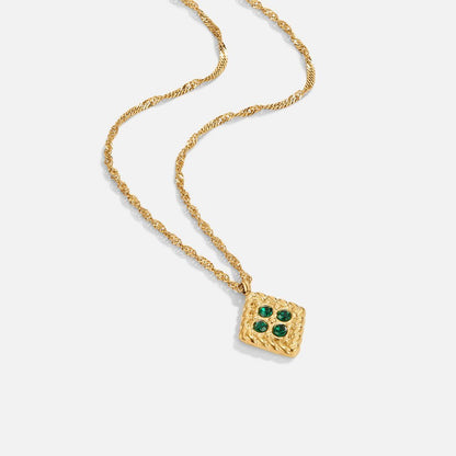 Collier pendentif carré or pierres vertes – Lila