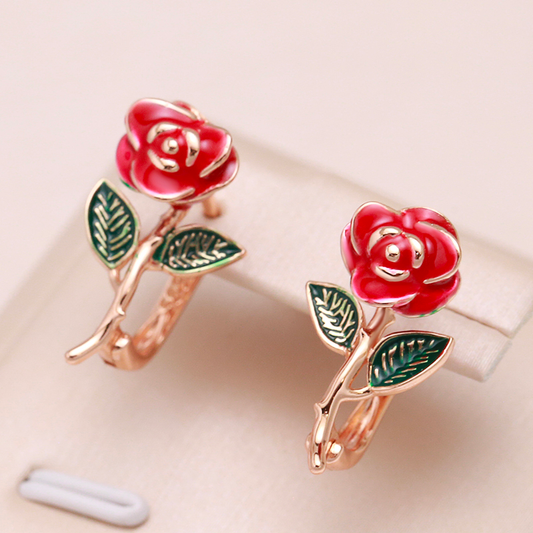 Boucles d’oreilles roses dorées peintes main – Léa
