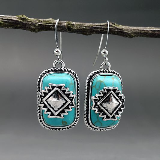 Boucles d’oreilles pendantes argent pierre turquoise géométrique – Lila