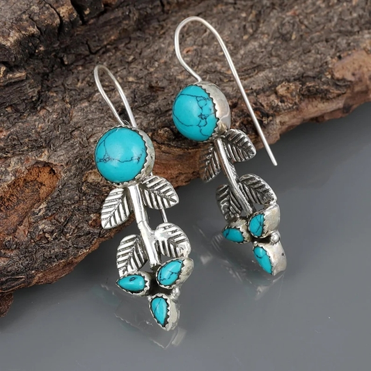 Boucles d’oreilles pendantes argent turquoise feuilles – Lina