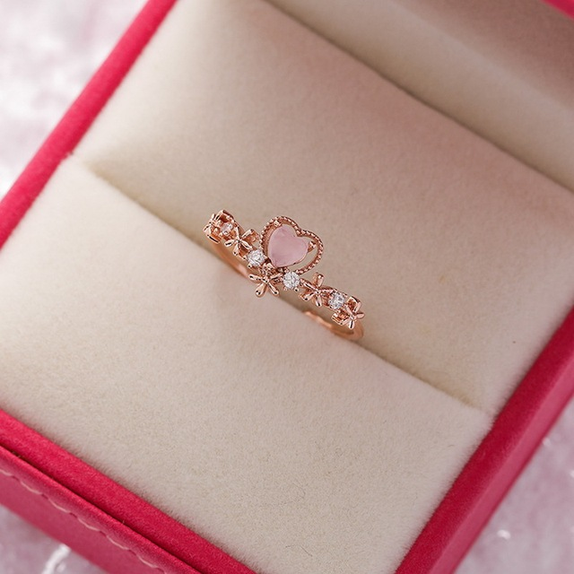 Bague ajustable cœur rouge or rose scintillante – Lila