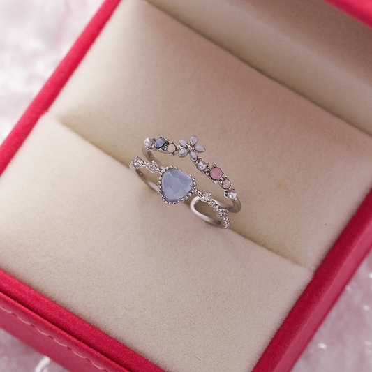 Bague ajustable argent goutte bleue floral – Léo