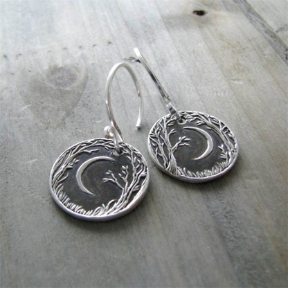 Boucles d’oreilles pendantes vintage argent lune – Léna