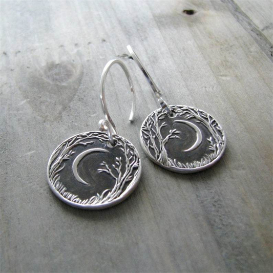 Boucles d’oreilles pendantes vintage argent lune – Léna