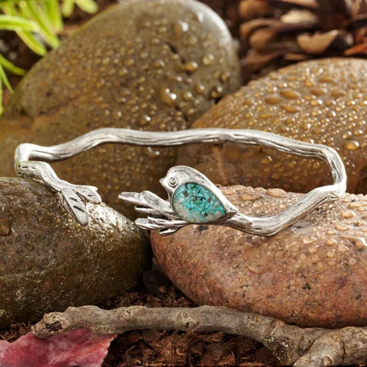 Bracelet argent branche oiseau turquoise – Léo