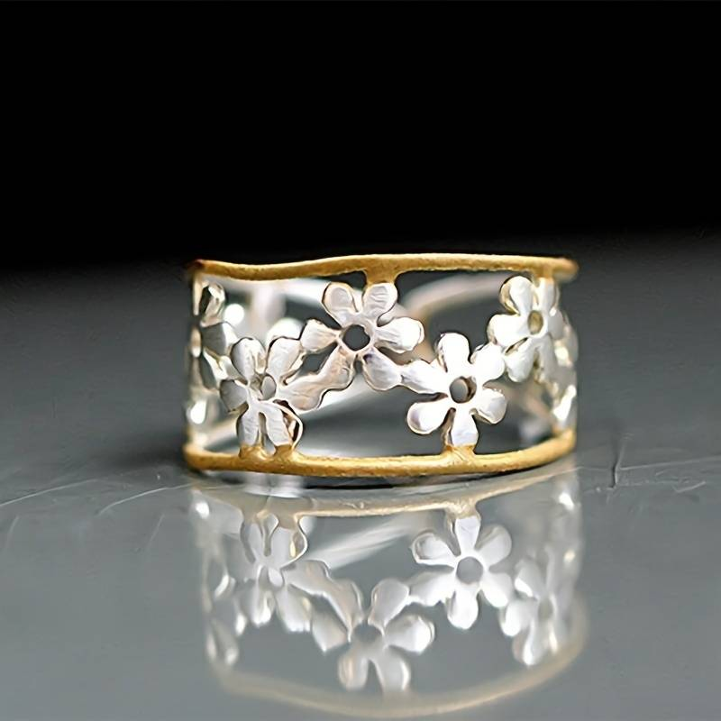 Bague ajourée marguerites plaqué or – Léo