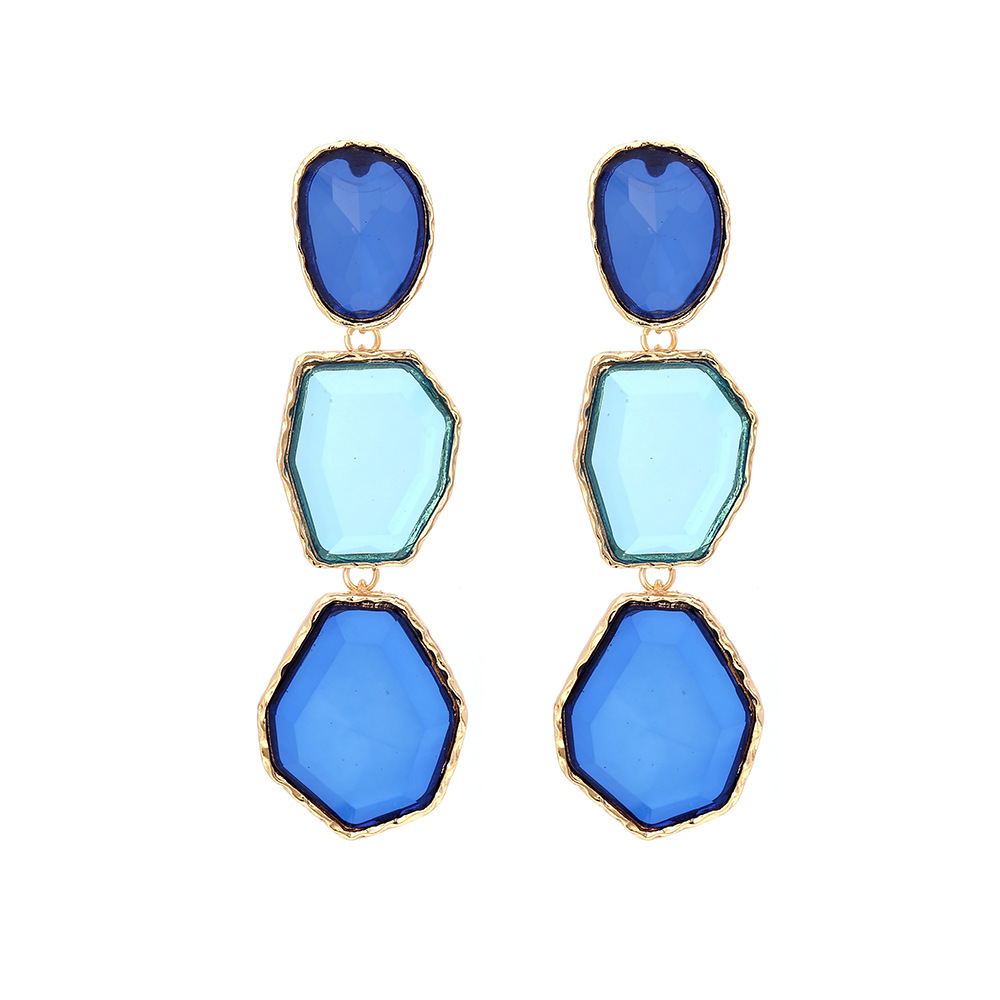 Boucles d'oreilles géométriques carrées avec pierres naturelles plaqué or