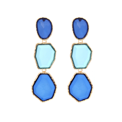 Boucles d'oreilles géométriques carrées avec pierres naturelles plaqué or