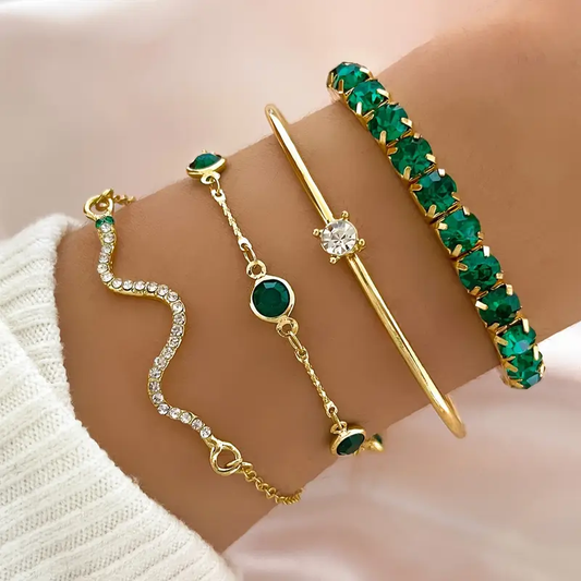 Set de bracelets dorés zirconias verts – Lila