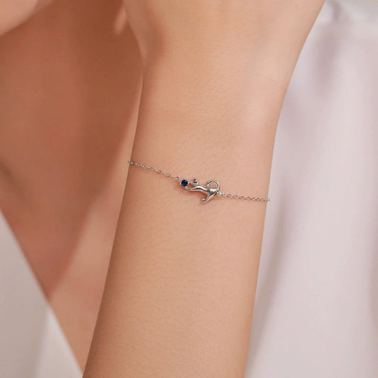Bracelet argent pendentif chat pierre bleue – Léo